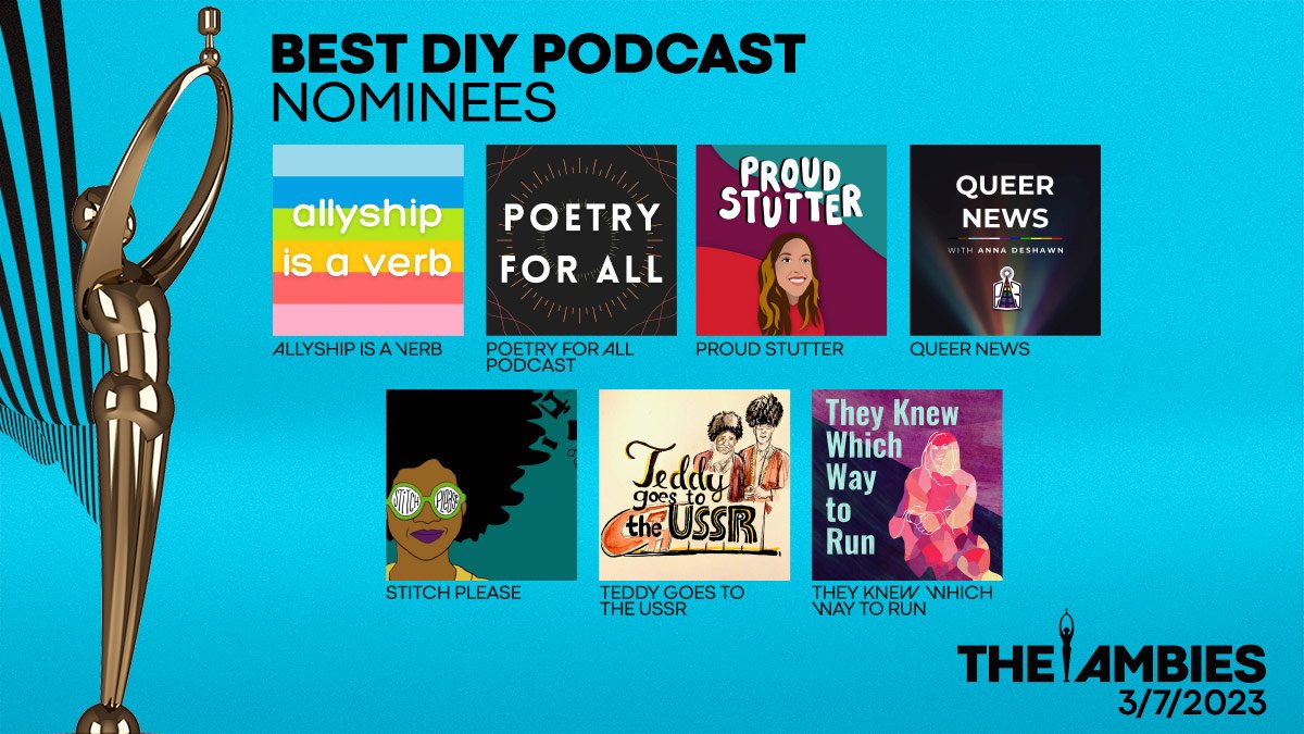 The Ambies Best DIY Podcast nominees graphic, featuring Allyship Is a Verb